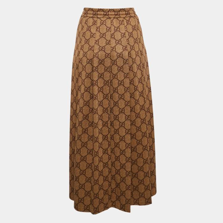 مملوكة مسبقًا Gucci Brown GG Supreme Print Jersey Pleated Maxi Skirt M