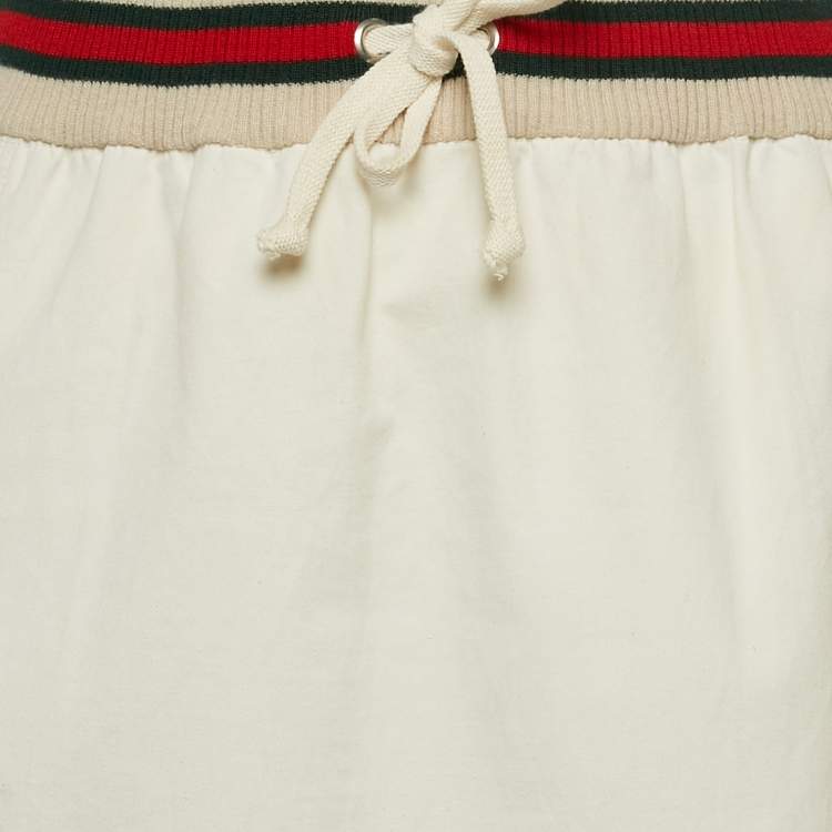 Pre Owned Gucci Cream Web Stripe Trim Cotton  Knee Length Skirt M