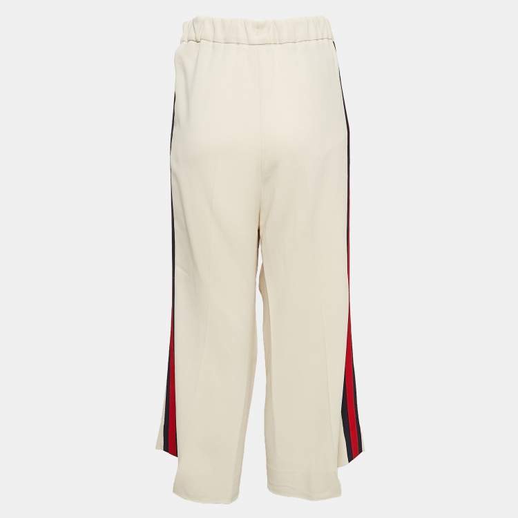 Pre Owned Gucci Cream Crepe Contrast Tape Detail Trousers L
