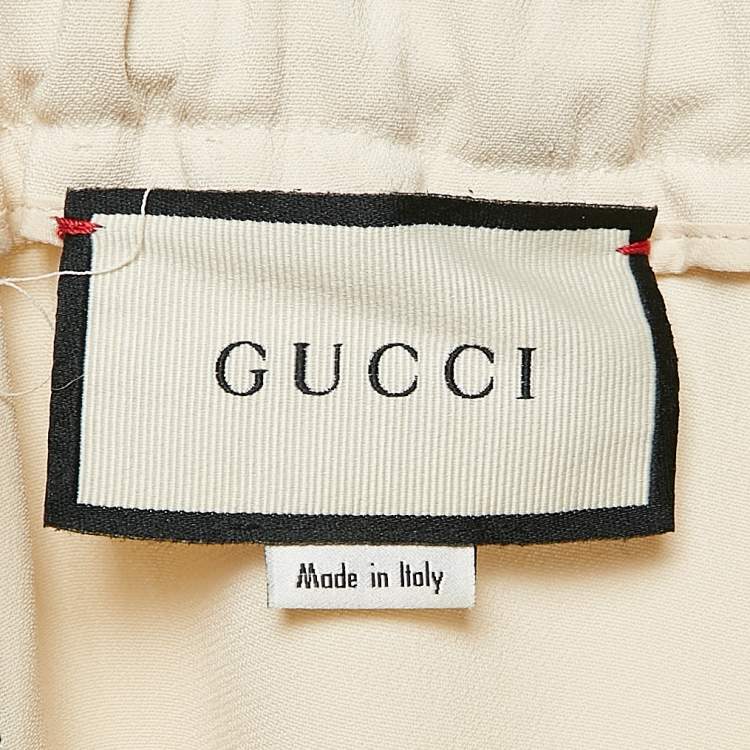 Pre Owned Gucci Cream Crepe Contrast Tape Detail Trousers L