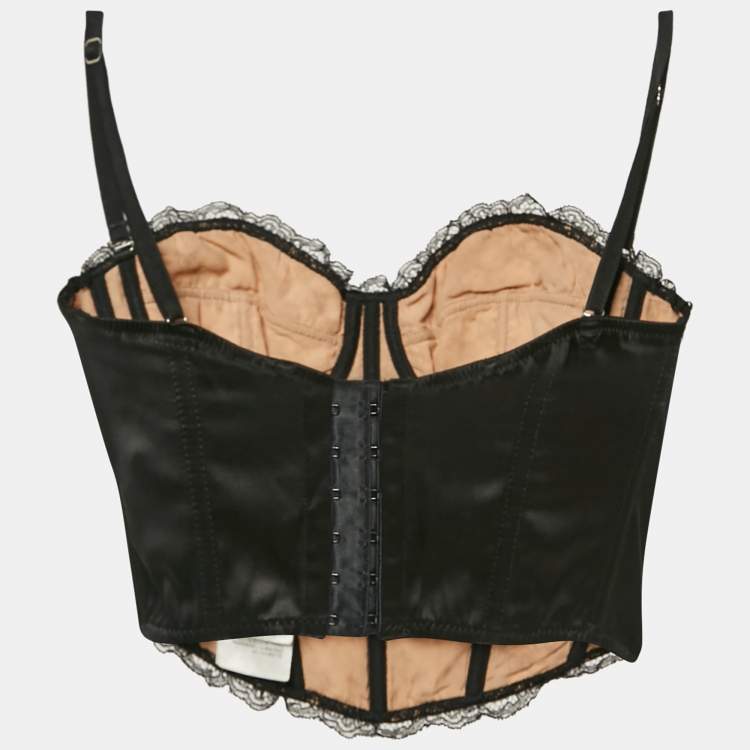 Pre Owned Gucci Black/Beige GG Lace Net Corset Crop Top M