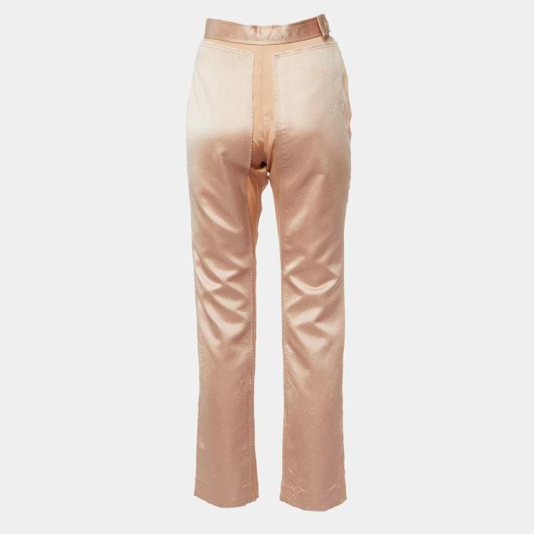 Pre Owned Gucci Nude Pink Silk Belt Detail Trousers M