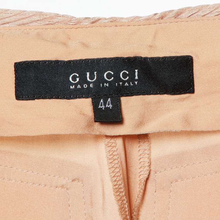 Pre Owned Gucci Nude Pink Silk Belt Detail Trousers M
