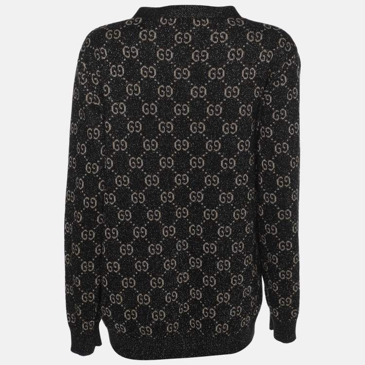 Pre Owned Gucci Black GG Lurex Knit Button Front Cardigan L