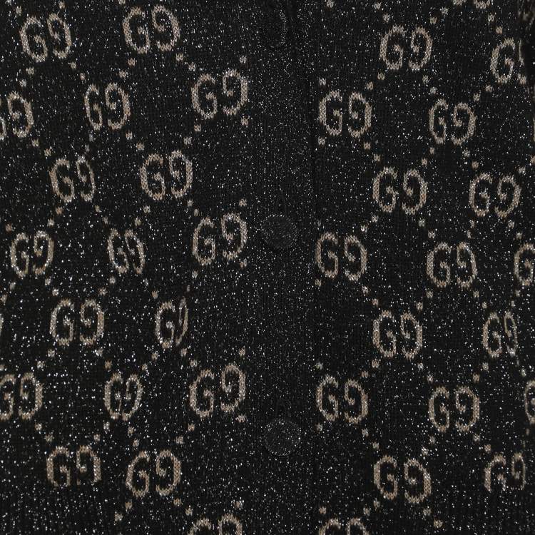 Pre Owned Gucci Black GG Lurex Knit Button Front Cardigan L