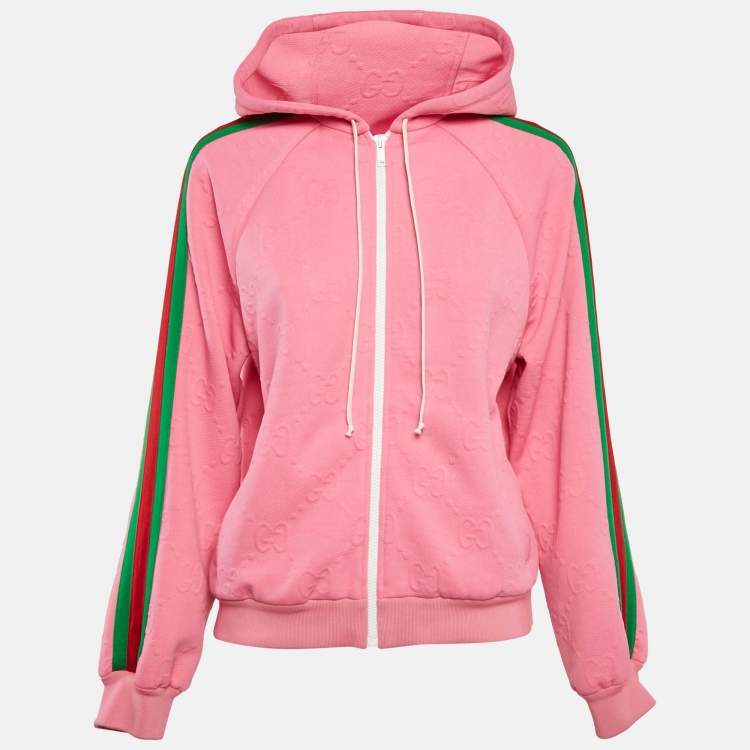 Pre Owned Gucci Pink  GG Jersey Jacquard Web Stripe Zip-Up Jacket S