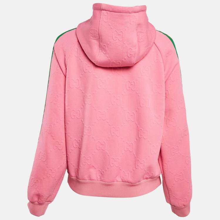 Pre Owned Gucci Pink  GG Jersey Jacquard Web Stripe Zip-Up Jacket S