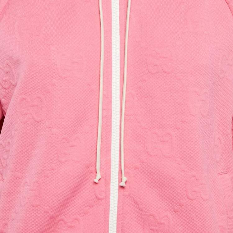 Pre Owned Gucci Pink  GG Jersey Jacquard Web Stripe Zip-Up Jacket S