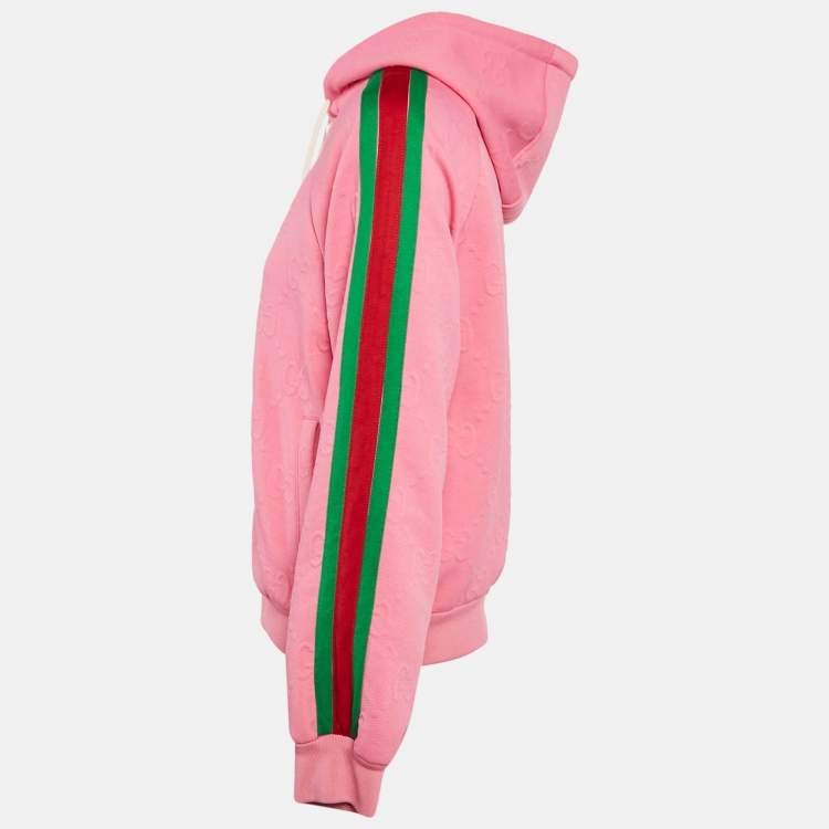 Pre Owned Gucci Pink  GG Jersey Jacquard Web Stripe Zip-Up Jacket S