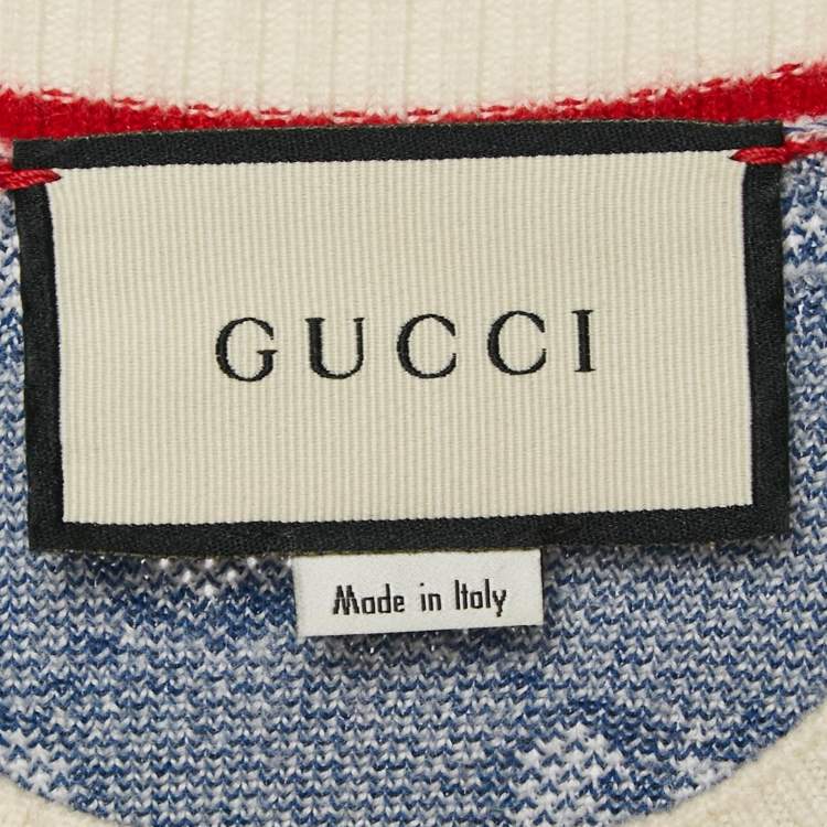 Pre Owned Gucci Blue GG Supreme Jacquard Knit Mini Dress S