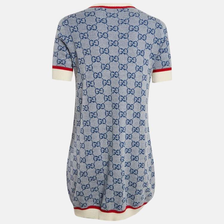 Pre Owned Gucci Blue GG Supreme Jacquard Knit Mini Dress S