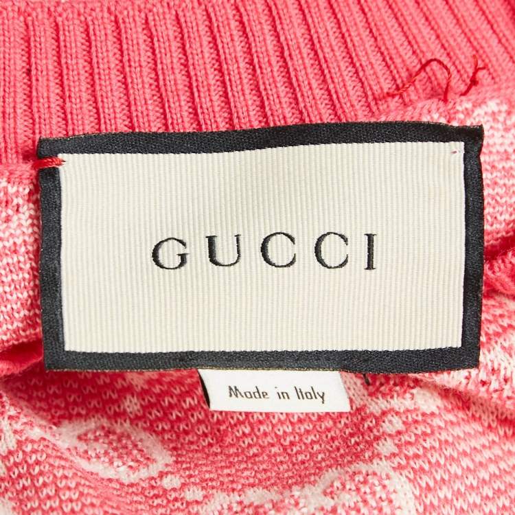 Pre Owned Gucci Pink GG Supreme Jacquard Knit Mini Dress S