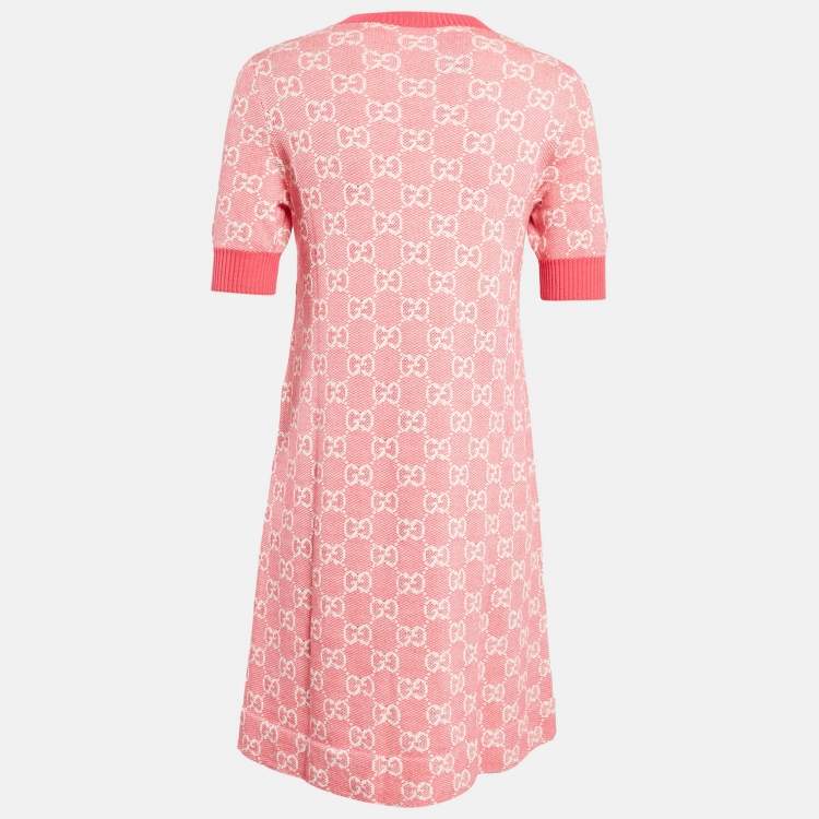 Pre Owned Gucci Pink GG Supreme Jacquard Knit Mini Dress S