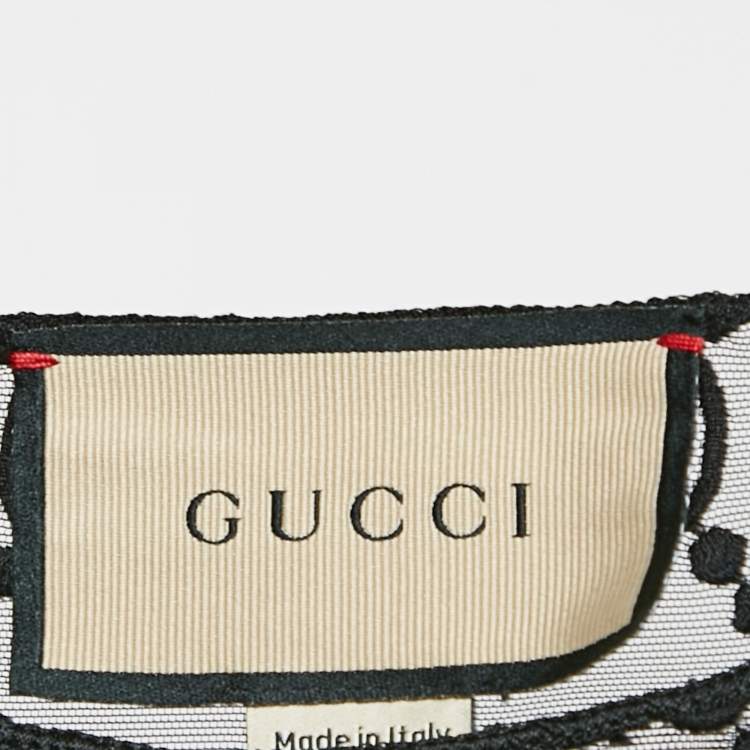 مملوكة مسبقًا Gucci Black GG Embroidered Tulle Long Sleeve Sheer Top M