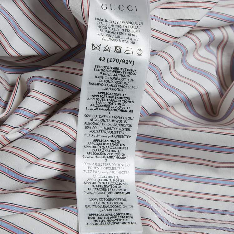 Pre Owned Gucci White Stripe Cotton Detachable Embellished Collar Shirt Dress M