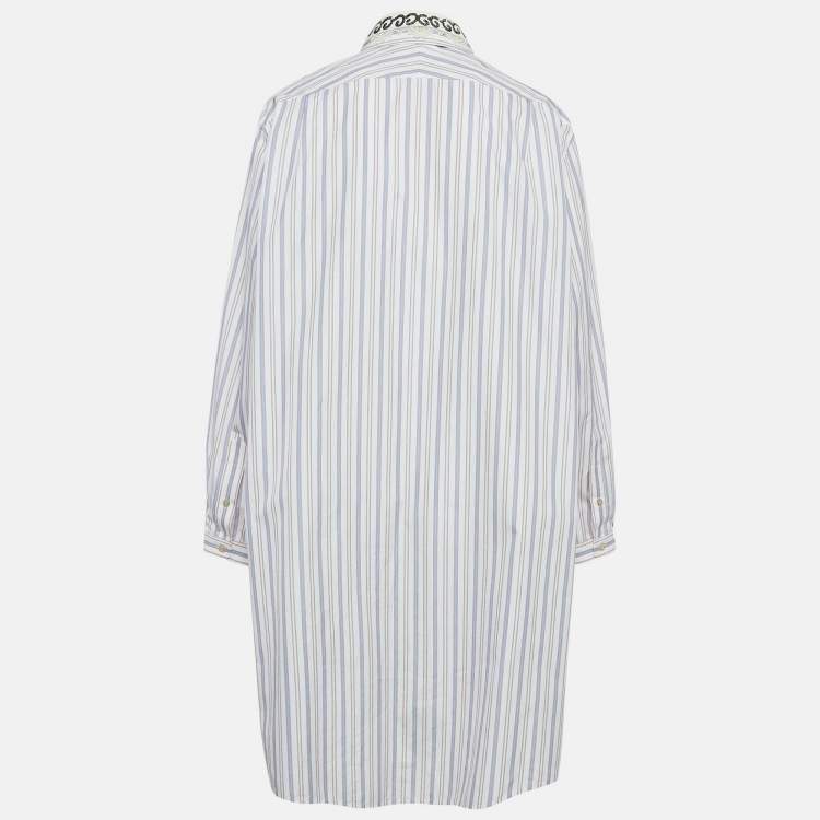 Pre Owned Gucci White Stripe Cotton Detachable Embellished Collar Shirt Dress M