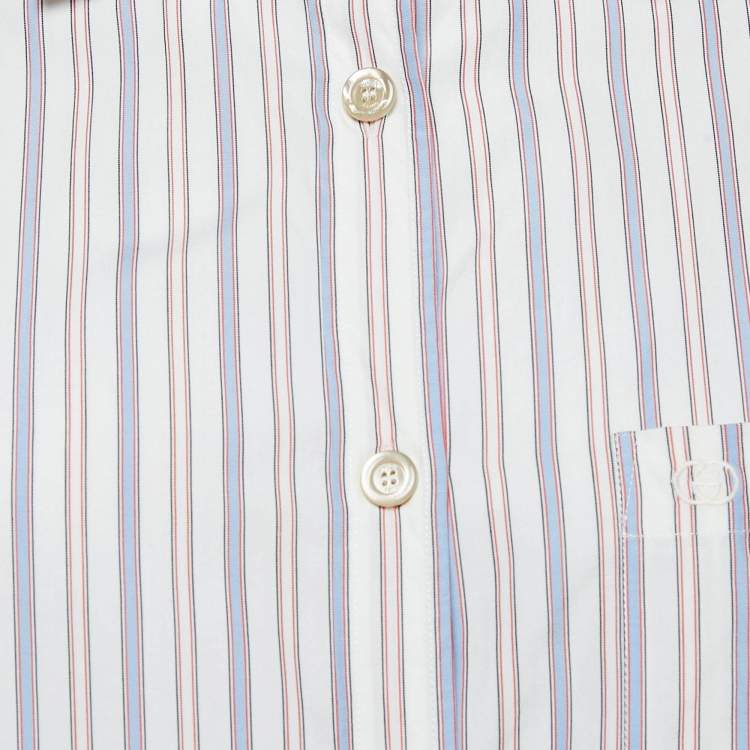 Pre Owned Gucci White Stripe Cotton Detachable Embellished Collar Shirt Dress M