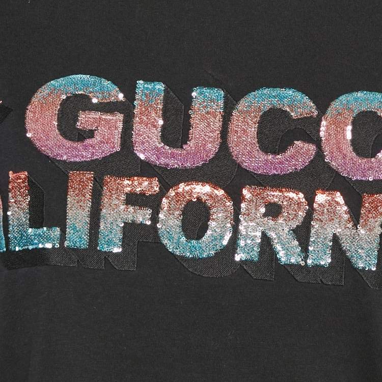 Pre Owned Gucci Black Sequin Embroidered Cotton Crop T-Shirt M