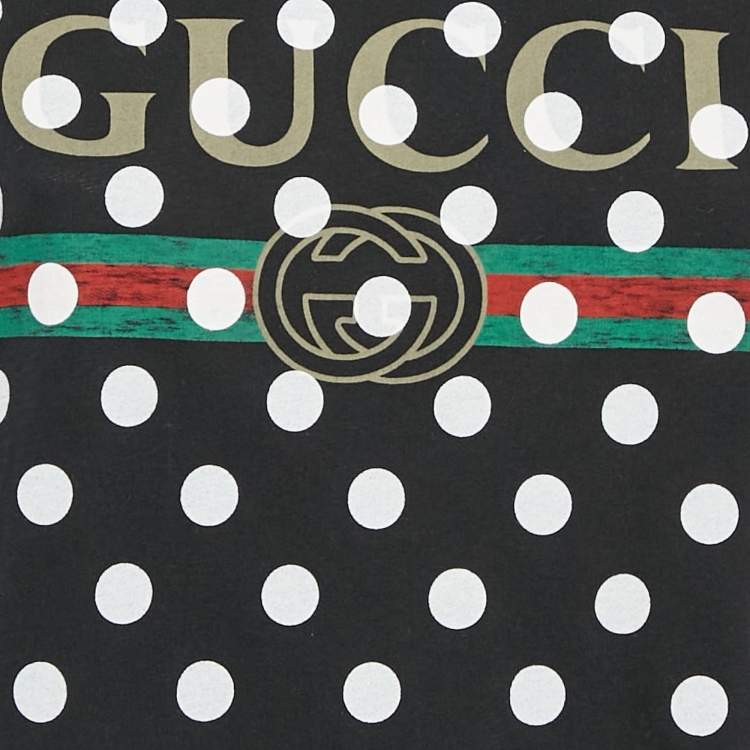 Pre Owned Gucci Black Vintage Logo and Polka-Dots Print Jersey T-Shirt XS