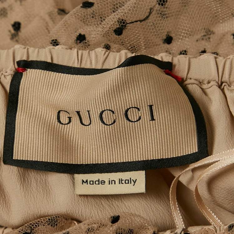 Pre Owned Gucci Beige Swiss Dot Tulle One-Shoulder Maxi Dress M
