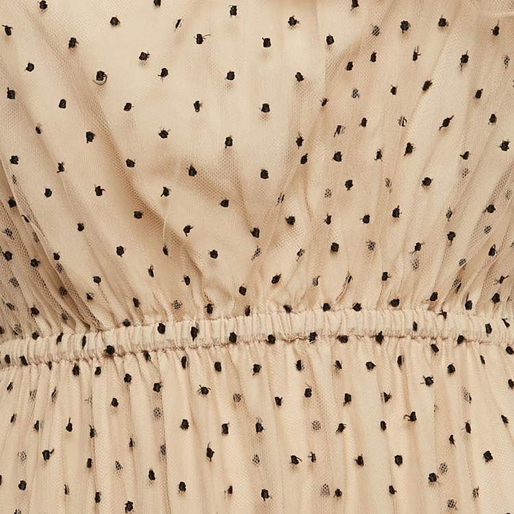 Pre Owned Gucci Beige Swiss Dot Tulle One-Shoulder Maxi Dress M