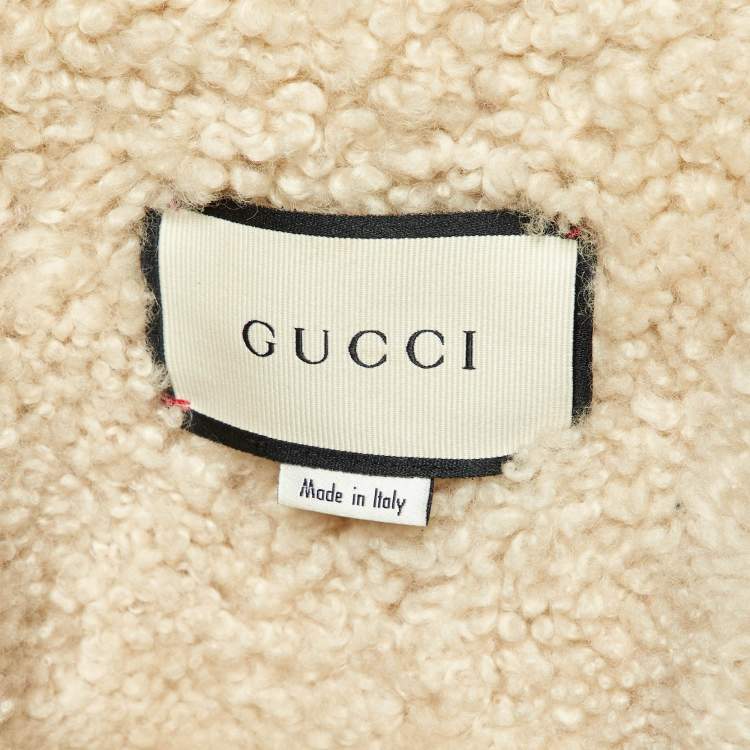 Pre Owned Gucci Blue Floral Appliqued Denim & Shearling Jacket M