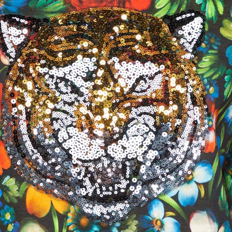 مملوكة مسبقًا Gucci Multicolor Floral Print Cotton Sequined Sweatshirt S