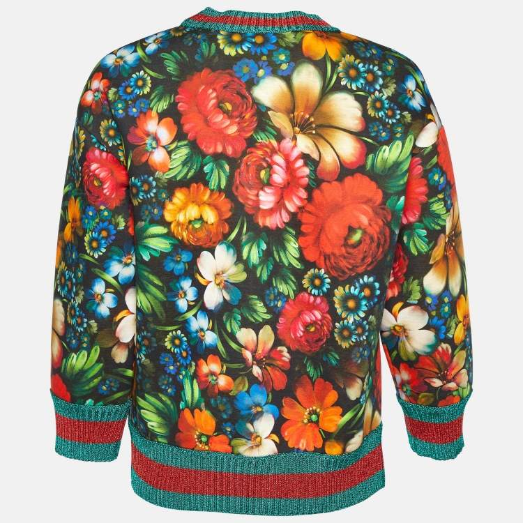 مملوكة مسبقًا Gucci Multicolor Floral Print Cotton Sequined Sweatshirt S