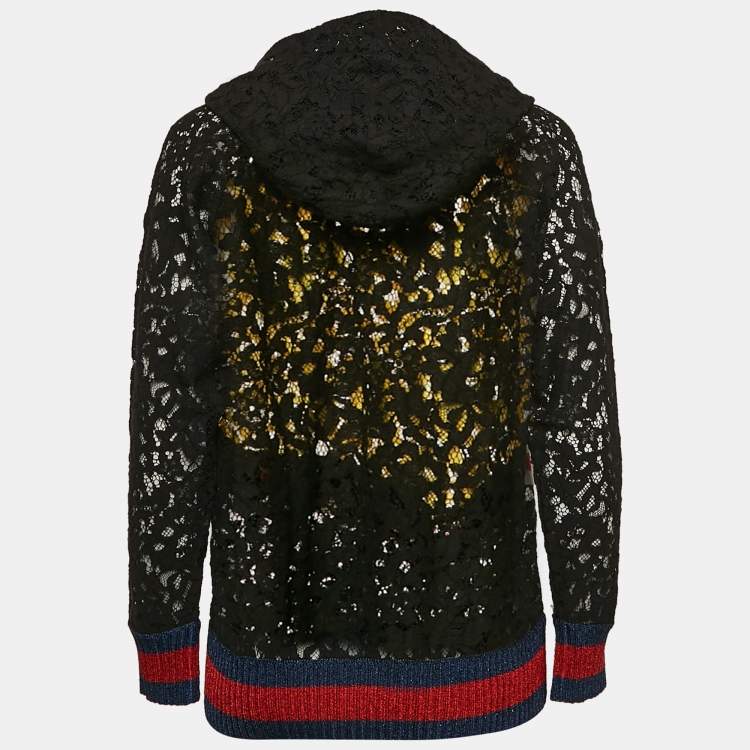 Pre Owned Gucci Black Modern Future Sequin Embroidered Lace Hoodie XXS