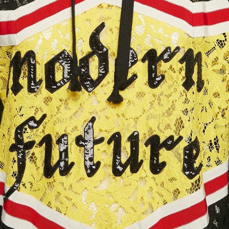 Pre Owned Gucci Black Modern Future Sequin Embroidered Lace Hoodie XXS
