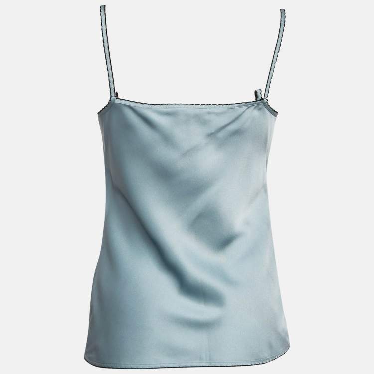 Pre Owned Gucci Blue Silk Satin Strawberry Patch Detail Camisole M