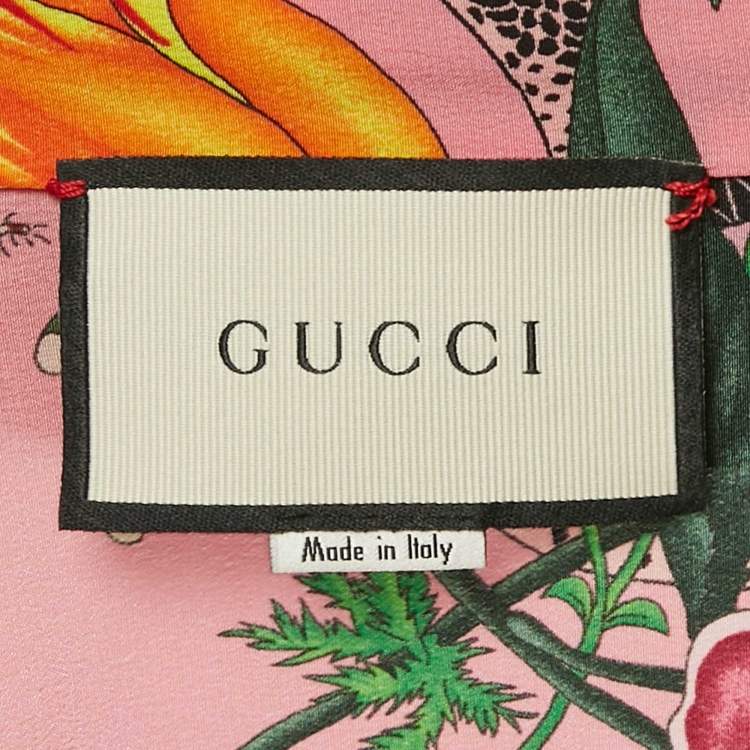 Pre Owned Gucci Pink Flora Snake Print Silk Tie-Up Detail Shirt L