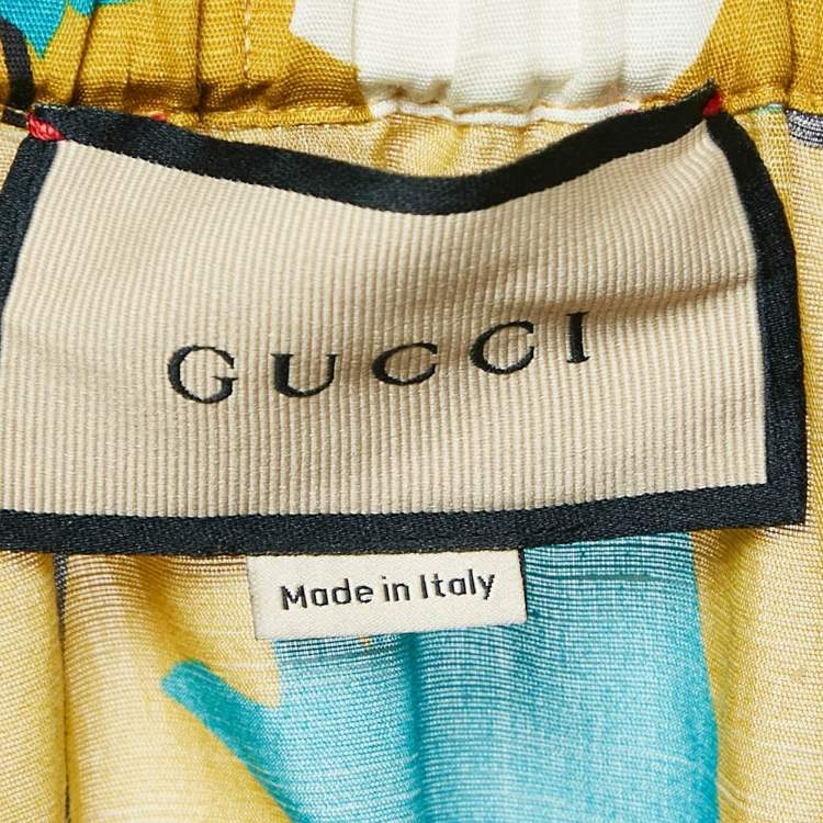 Pre Owned Gucci Yellow/Blue Floral Print Cotton Tiered Maxi Skirt M
