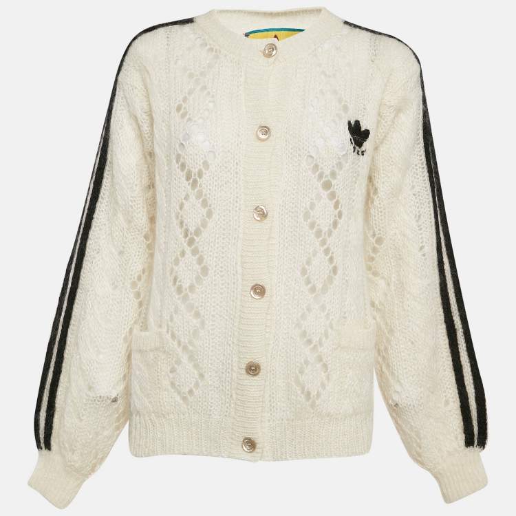 Pre Owned Gucci X Adidas Ivory Mohair Knit Button Front Cardigan L