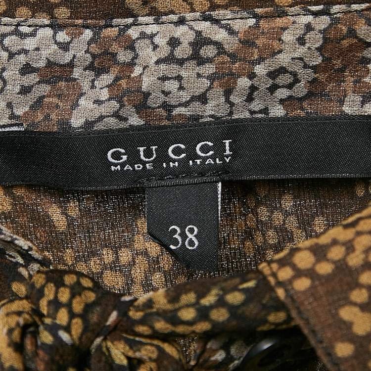 Pre Owned Gucci Brown Printed Chiffon Tie-Up Detail Sheer Shirt S