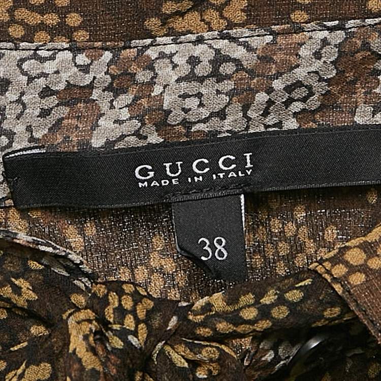 Pre Owned Gucci Brown Printed Chiffon Tie-Up Detail Sheer Shirt S