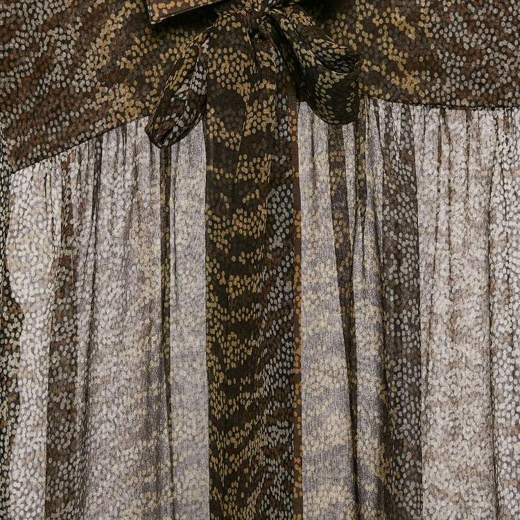 Pre Owned Gucci Brown Printed Chiffon Tie-Up Detail Sheer Shirt S