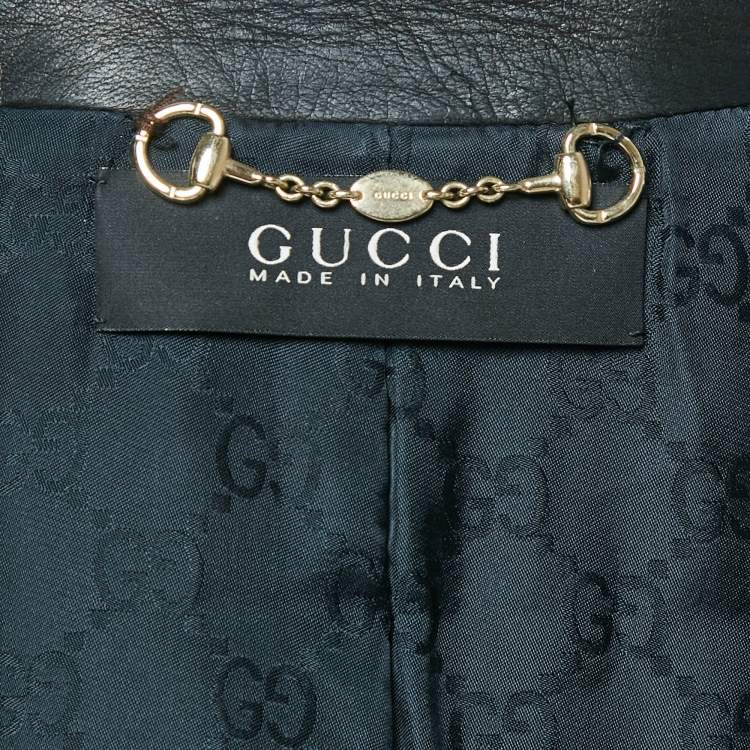 Pre Owned Gucci Black Contrast Trim Leather Button Front Jacket S