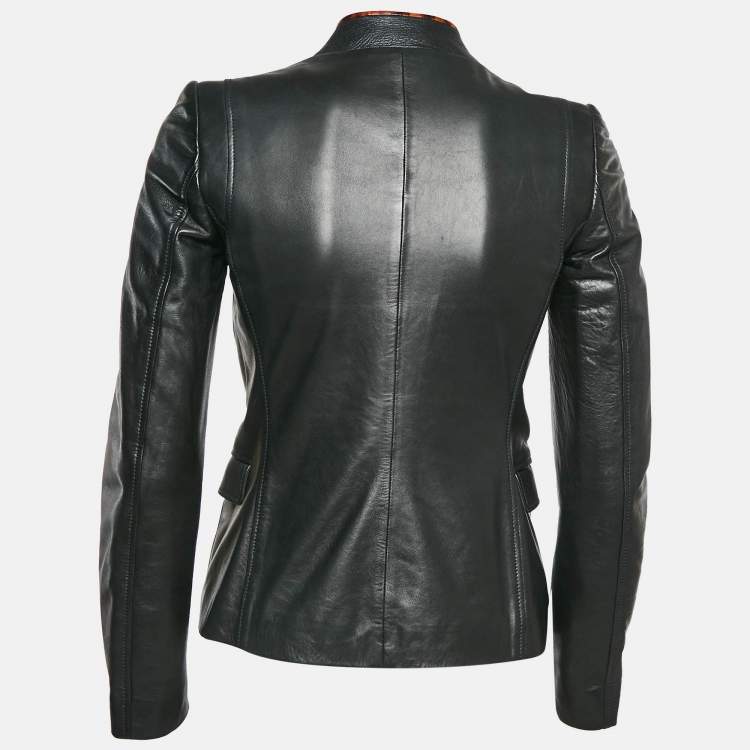 Pre Owned Gucci Black Contrast Trim Leather Button Front Jacket S