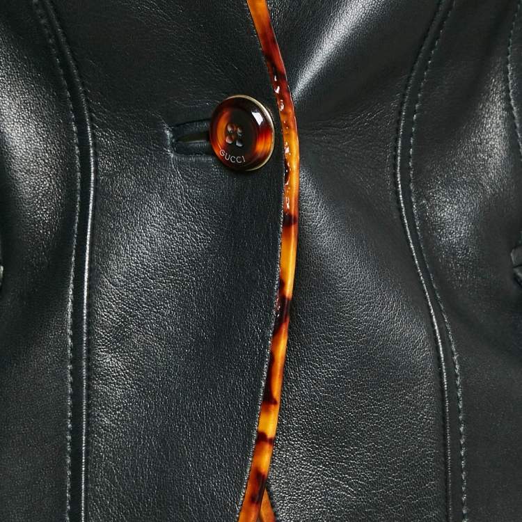 Pre Owned Gucci Black Contrast Trim Leather Button Front Jacket S