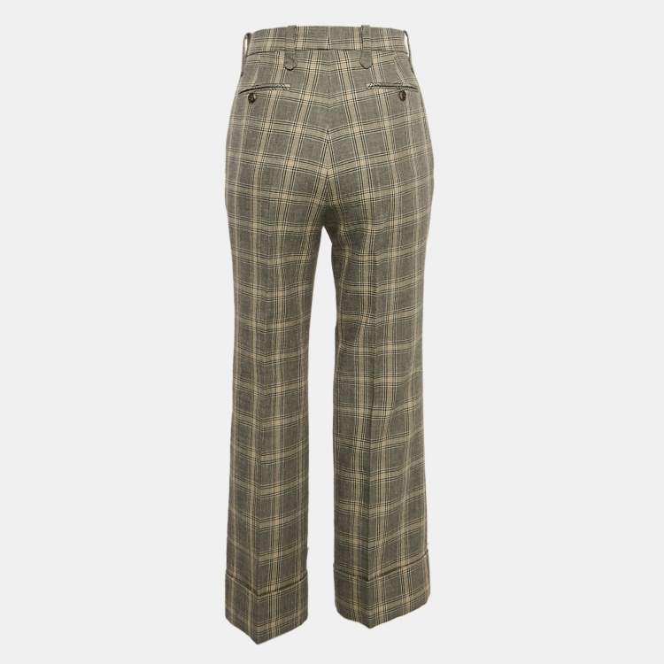 Pre Owned Gucci Grey/Beige Prince of Wales Checks Wool Blend Tapered Trousers S