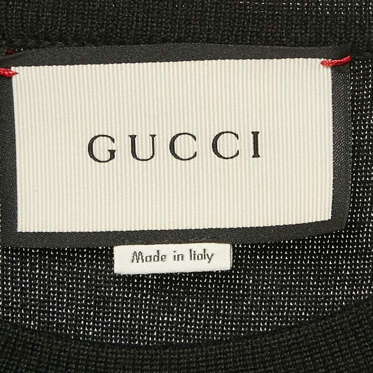 Pre Owned Gucci Black/White Blind For Love Intarsia  Lamé and Cashmere Knit Sweater XS