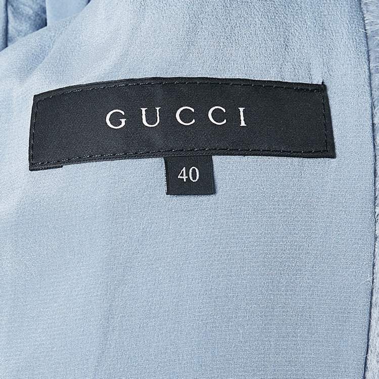 Pre Owned Gucci Blue Textured Mohair Double Breasted Mid-Length Coat S