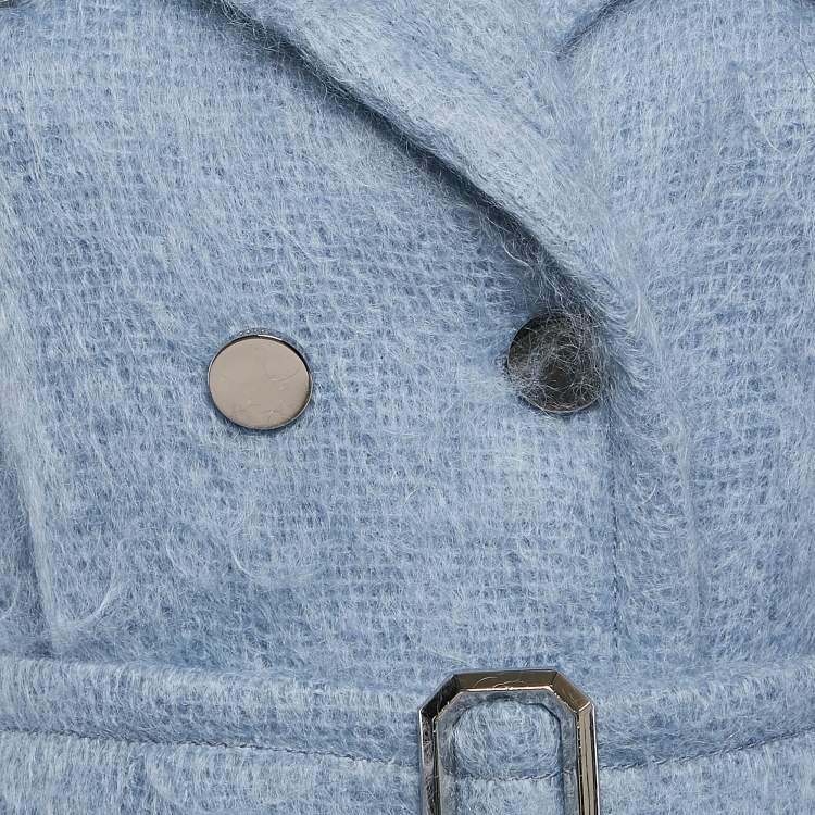 Pre Owned Gucci Blue Textured Mohair Double Breasted Mid-Length Coat S