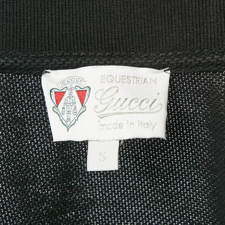 Pre Owned Gucci Black Applique Cotton Pique Cinched Waist Equestrian T-Shirt S
