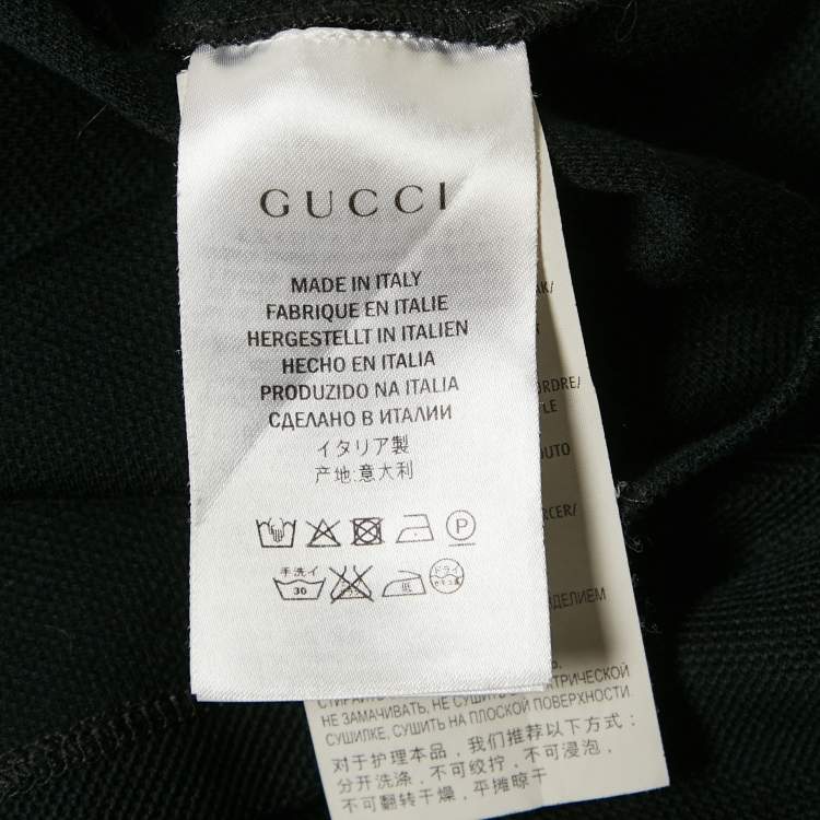 Pre Owned Gucci Black Applique Cotton Pique Cinched Waist Equestrian T-Shirt S
