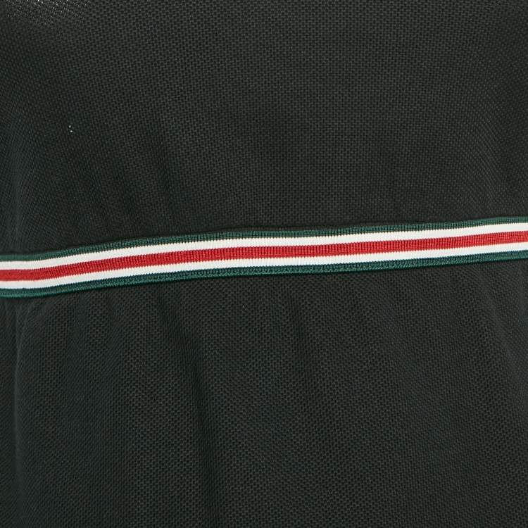 Pre Owned Gucci Black Applique Cotton Pique Cinched Waist Equestrian T-Shirt S