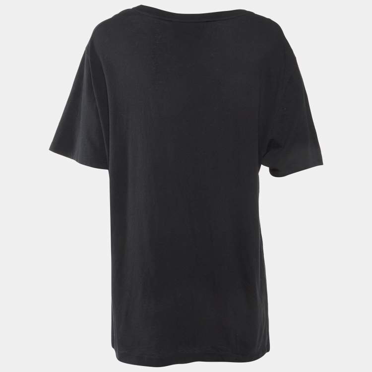 Pre Owned Gucci Black Vintage Logo Print Cotton Distressed T-Shirt M