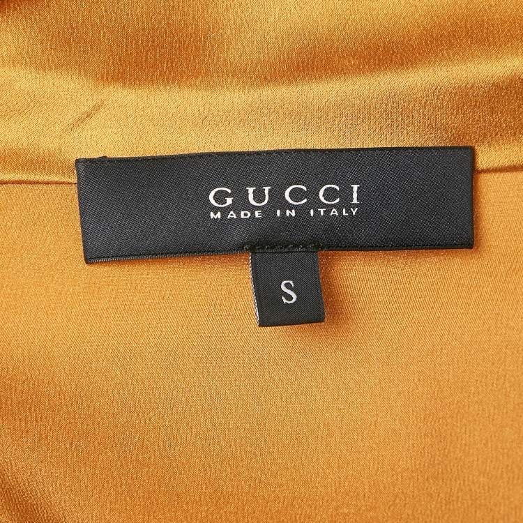 Pre Owned Gucci Mustard Yellow Satin Silk Zip-Up Hooded Jacket S
