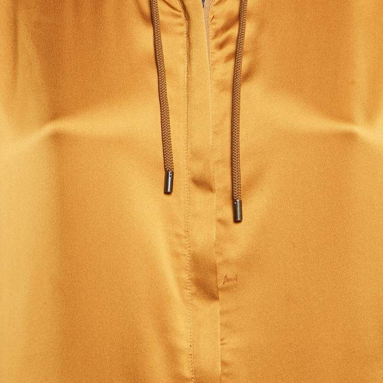 Pre Owned Gucci Mustard Yellow Satin Silk Zip-Up Hooded Jacket S